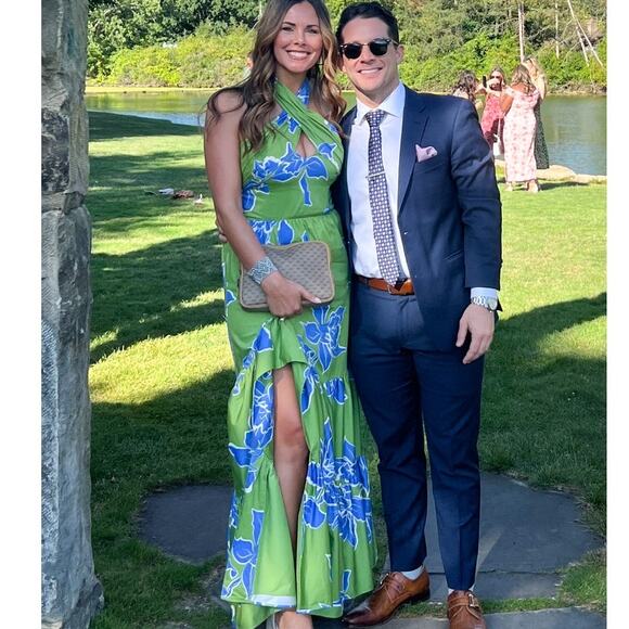 Hutch Joslin Green Blue Floral Halter Maxi Dress Size 4 - Picture 11 of 12